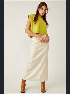 NWOT Free People City Slicker Vegan Leather Maxi Skirt in Cream Size 2